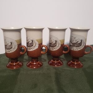 OTAGIRI Pheasants Pedestal Irish Coffee Footed Mugs 6 oz Vintage set of 4